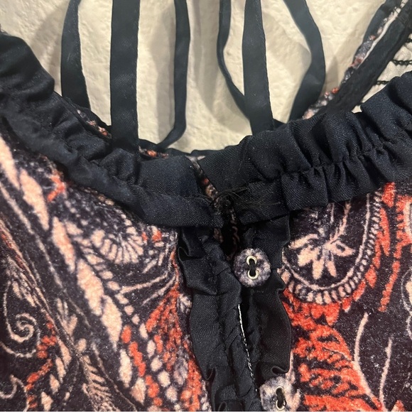 Free People medium blue rust velvet renaissance style puff sleeve blouse medium - Picture 6 of 13